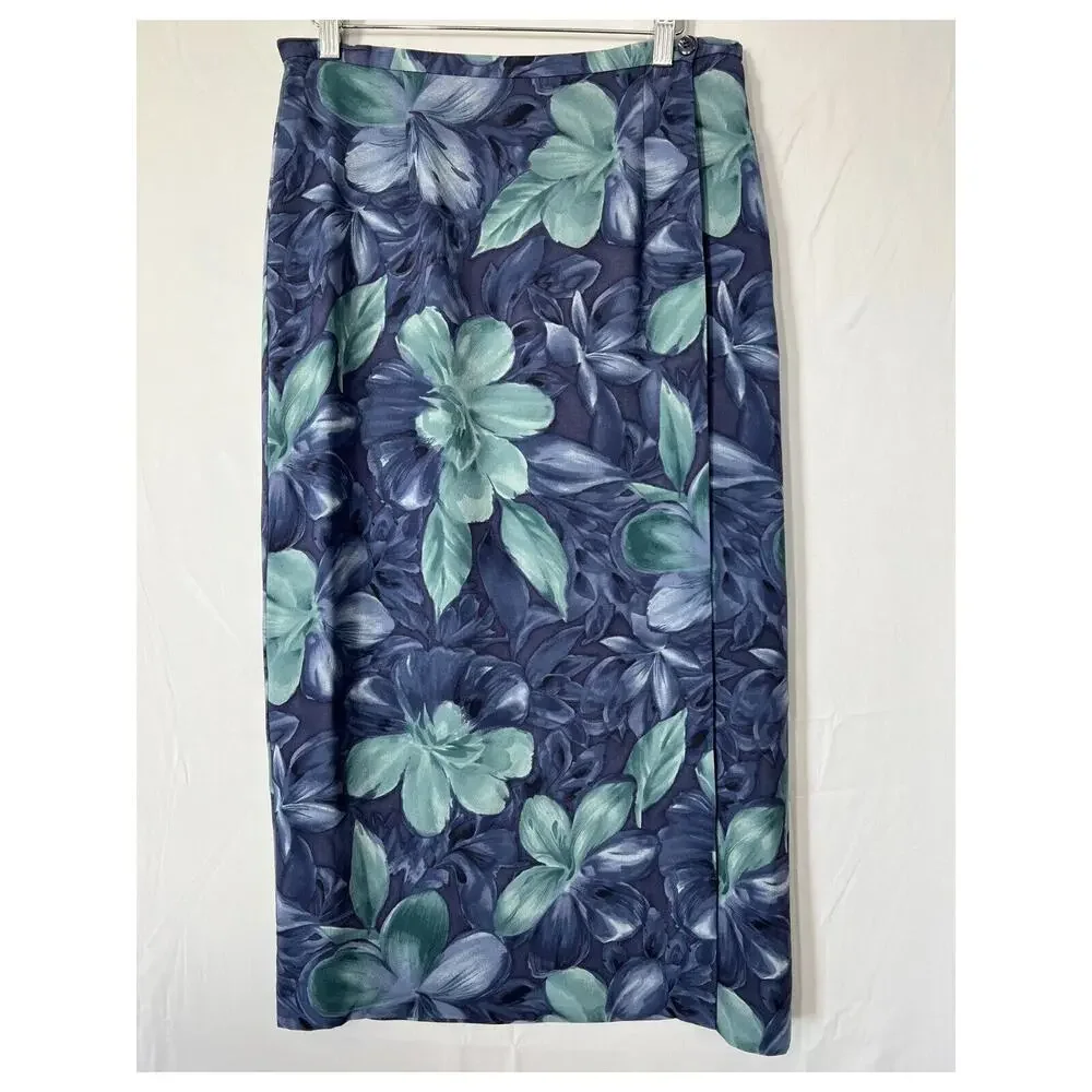 Vtg Talbots Pure Silk Wrap Maxi Skirt Womens Size 10 Petite Floral Vacation - Picture 2 of 12